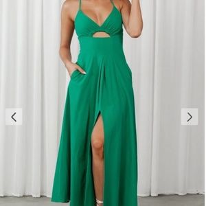 Cut Out Thigh High Slit Cami Maxi Dress - Green
